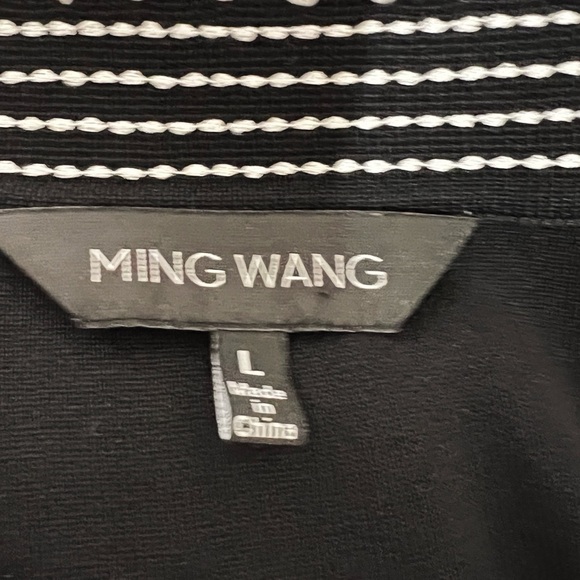 Ming Wang Embroidered Scallop Cardigan Size L Black Acrylic Knit Open Front - Picture 5 of 7